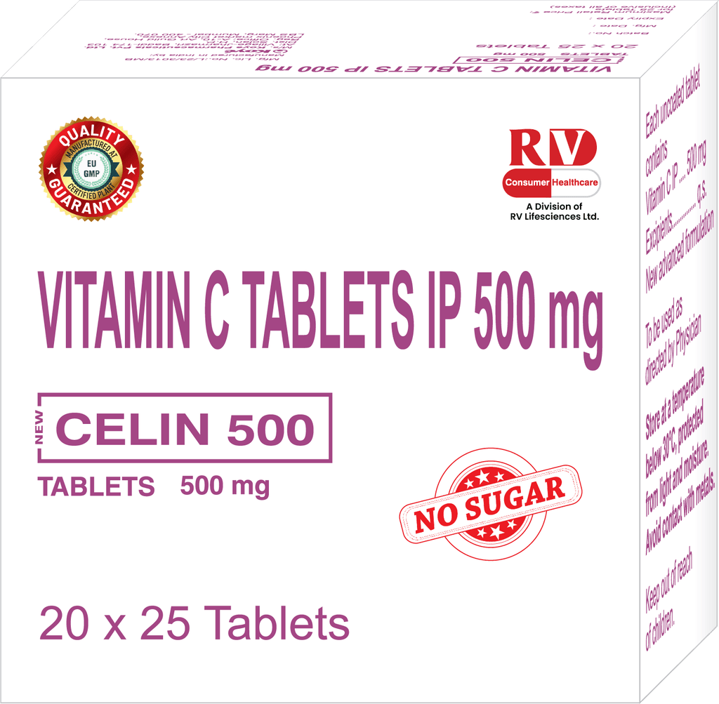 Celin 500 carton — Vitamin C Tablets IP 500 mg, 20 × 25 tablets